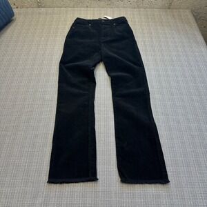 New High Rise Corduroy Pants Small 24 Black Frayed Hem Indie Soft Grunge